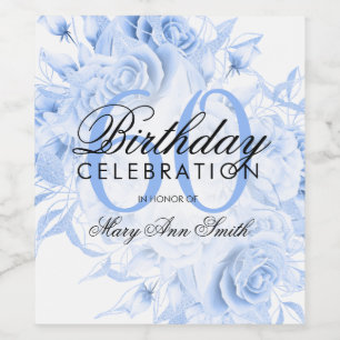 Elegant 60th Birthday Party Floral Navy Blue  Wine Label