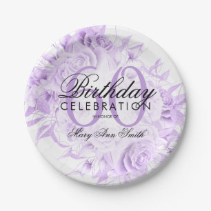 Elegant 60th Birthday Party Floral Purple  Paper Plate