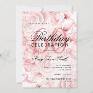 Elegant 60th Birthday Party Floral Rose Gold  Invitation