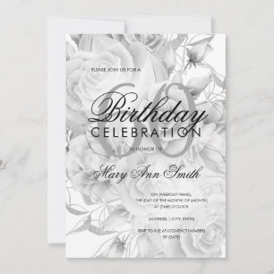 Elegant 60th Birthday Party Floral Silver White Invitation