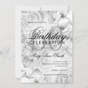 Elegant 60th Birthday Party Floral Silver White Invitation