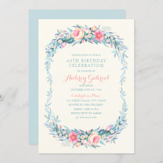 Elegant 60th Birthday Party Floral Watercolor Invitation
