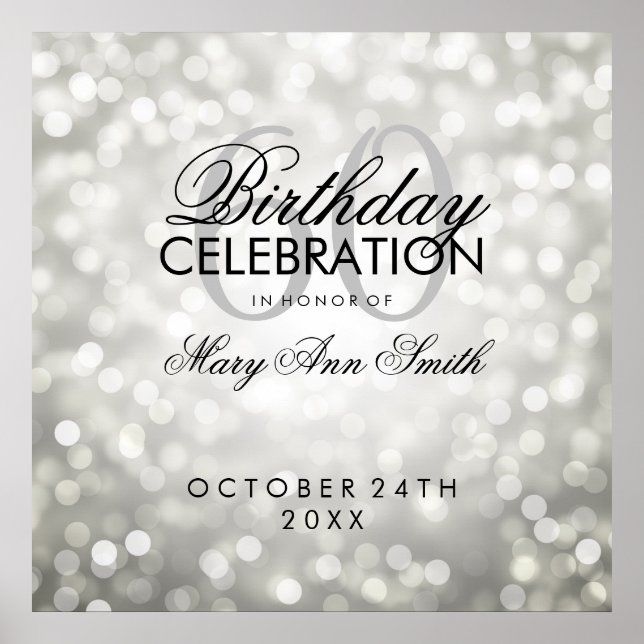 Elegant 60th Birthday Party Glitter Lights Silver Poster (Front)