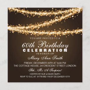 Elegant 60th Birthday Party Gold String Lights Invitation