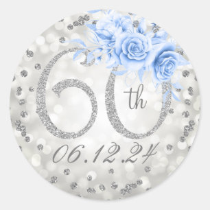 Elegant 60th Birthday Party Lights Silver Blue  Classic Round Sticker