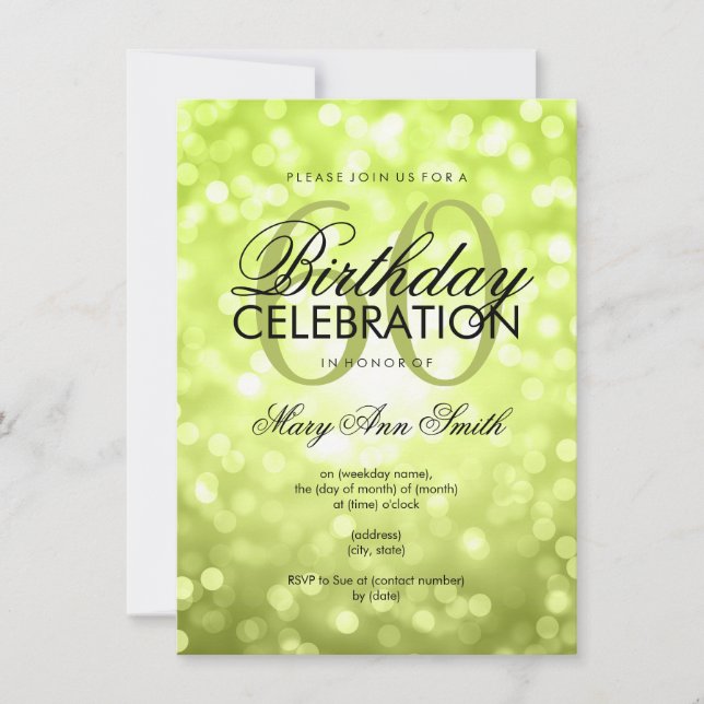 Elegant 60th Birthday Party Lime Glitter Lights Invitation (Front)