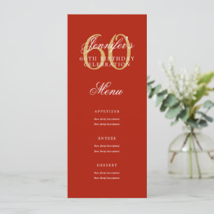 Elegant 60th Birthday Party Menu Gold Red  Invitation