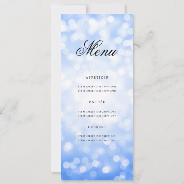 Elegant 60th Birthday Party Menu Navy Blue Bokeh Invitation (Back)