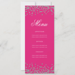 Elegant 60th Birthday Party Menu Silver Hot Pink Invitation