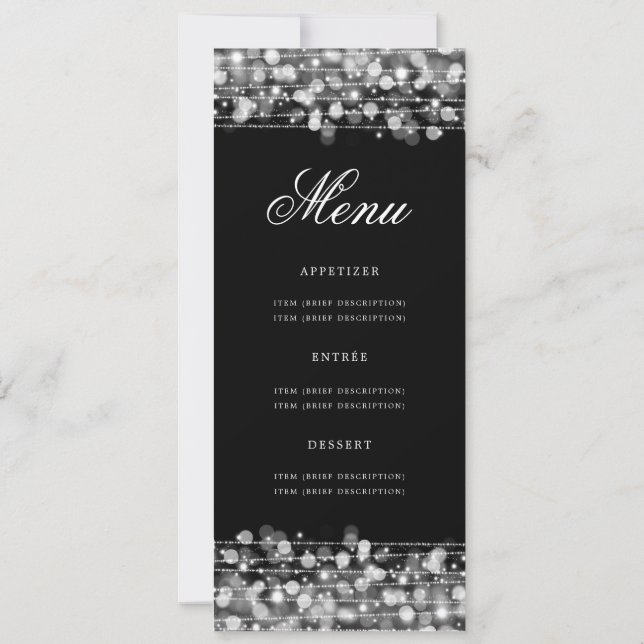 Elegant 60th Birthday Party Menu Silver  Invitation (Back)