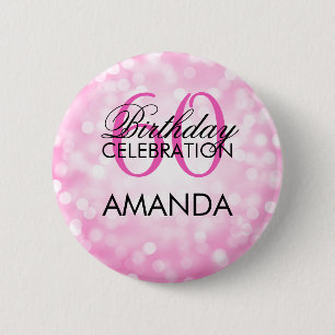 Elegant 60th Birthday Party Pink Glitter Lights 6 Cm Round Badge