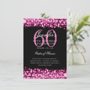 Elegant 60th Birthday Party Program Hot Pink Menu Invitation