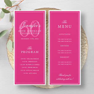 Elegant 60th Birthday Party Program Menu Hot Pink Invitation