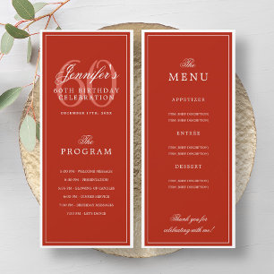 Elegant 60th Birthday Party Program Menu Red Invitation