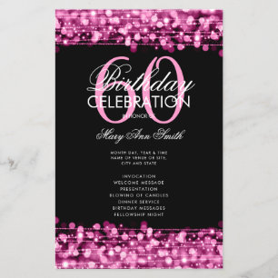Elegant 60th Birthday Party Program Pink w/ Menu