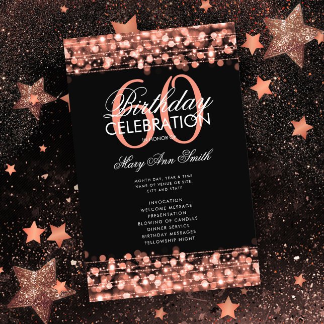 Elegant 60th Birthday Party Program Rose Gold Menu (Creator Uploaded)
