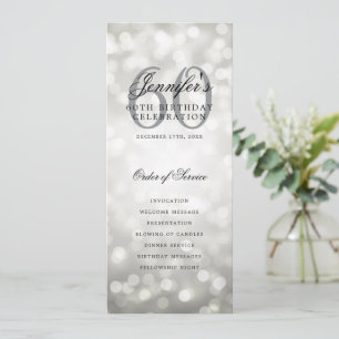 Elegant 60th Birthday Party Program Silver Bokeh Invitation