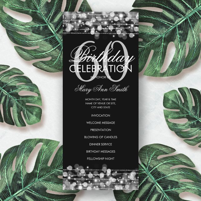 Elegant 60th Birthday Party Program Silver w/ Menu (Creator Uploaded)