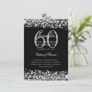 Elegant 60th Birthday Party Program Silver w/ Menu Invitation