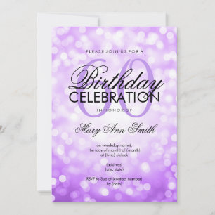 Elegant 60th Birthday Party Purple Glitter Lights Invitation