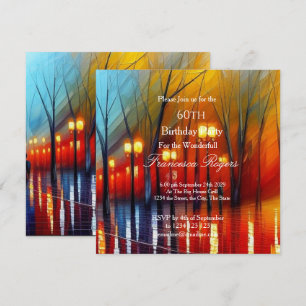 Elegant 60th Birthday Party red blue yellow lights Invitation
