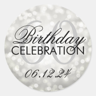 Elegant 60th Birthday Party Silver Glitter Lights Classic Round Sticker