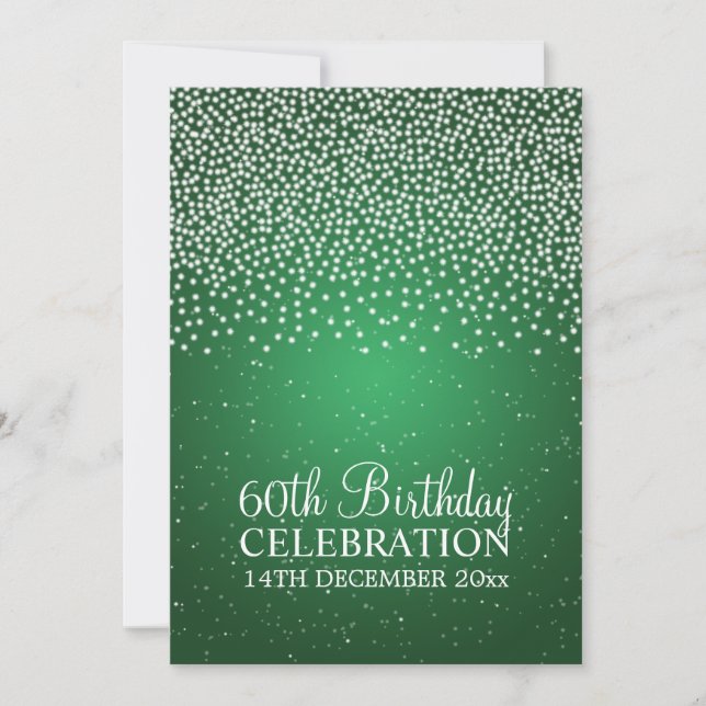 Elegant 60th Birthday Party Simple Sparkle Green Invitation (Front)