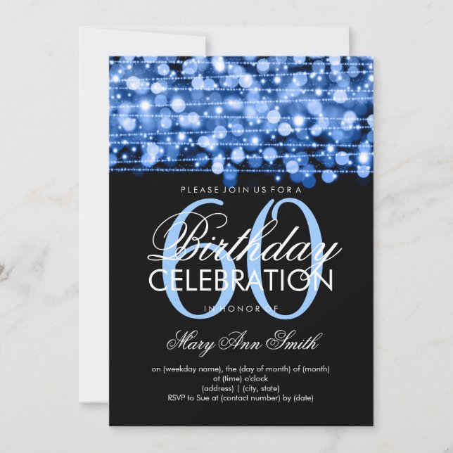 Elegant 60th Birthday Party Sparkles Blue Invitation (Front)
