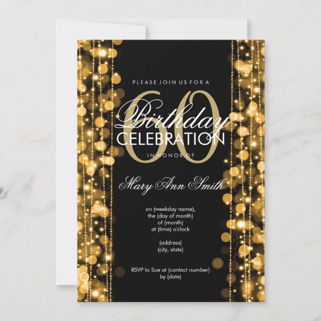 Elegant 60th Birthday Party Sparkles Gold Invitation (Front)