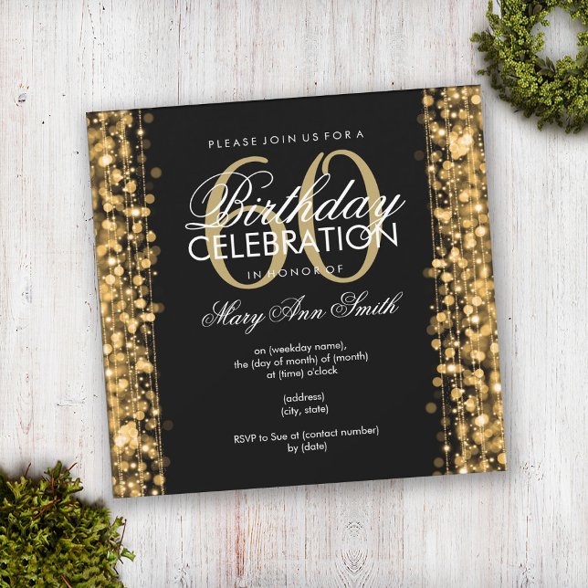 Elegant 60th Birthday Party Sparkles Gold Invitation (Creator Uploaded)