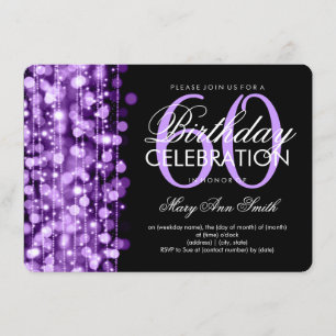 Elegant 60th Birthday Party Sparkles Purple Invitation