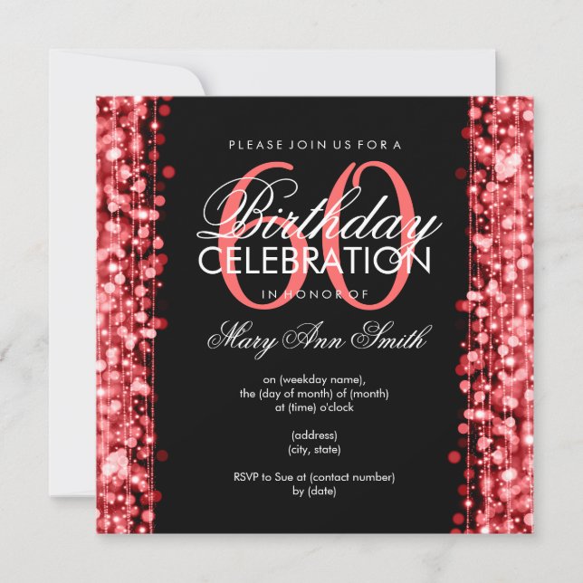 Elegant 60th Birthday Party Sparkles Red Invitation (Front)