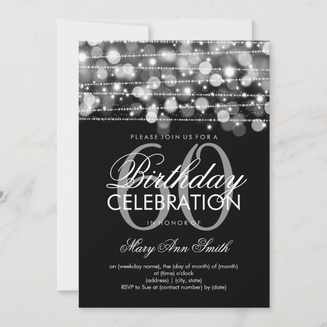 Elegant 60th Birthday Party Sparkles Silver Invitation (Front)