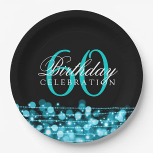 Elegant 60th Birthday Party Sparkles Turquoise Paper Plate