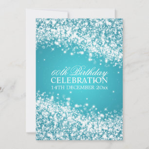Elegant 60th Birthday Party Sparkling Wave Blue Invitation