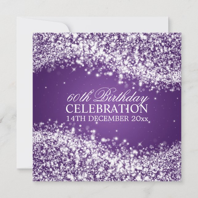 Elegant 60th Birthday Party Sparkling Wave Purple Invitation (Front)
