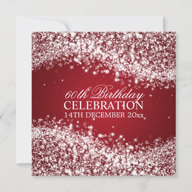 Elegant 60th Birthday Party Sparkling Wave Red Invitation (Front)
