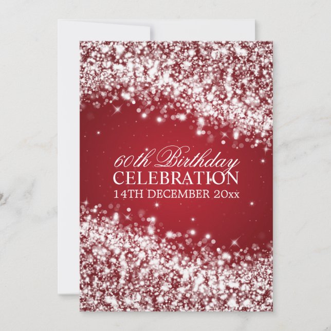 Elegant 60th Birthday Party Sparkling Wave Red Invitation (Front)
