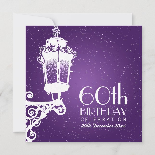 Elegant 60th Birthday Party Vintage Lamp Purple Invitation (Front)
