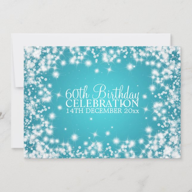 Elegant 60th Birthday Party Winter Sparkle Blue Invitation (Front)