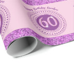 Elegant 60th Birthday Pink Glitter with Stripes Wrapping Paper<br><div class="desc">Elegant & unique pink glitter number 60 with glitter stripes and modern circular dots and lines. Customise the name.</div>