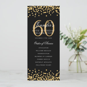 Elegant 60th Birthday Program Gold Black Confetti Invitation