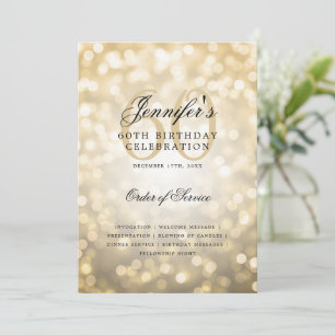 Elegant 60th Birthday Program Gold Bokeh w/ Menu Invitation