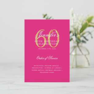 Elegant 60th Birthday Program Gold Hot Pink Menu Invitation
