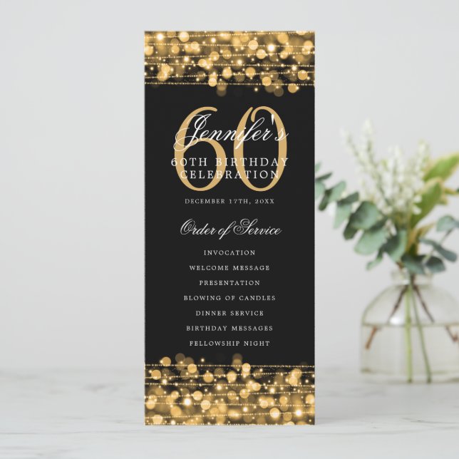 Elegant 60th Birthday Program Gold w/ Thank You Invitation (Standing Front)