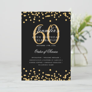Elegant 60th Birthday Program Menu Gold Black Invitation