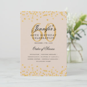 Elegant 60th Birthday Program Menu Gold Champagne Invitation