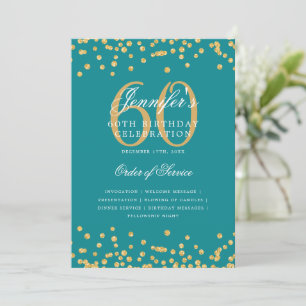 Elegant 60th Birthday Program Menu Gold Teal Invitation