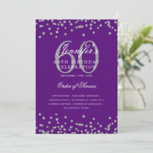 Elegant 60th Birthday Program Menu Silver Purple Invitation