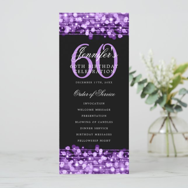 Elegant 60th Birthday Program Purple Thank You Invitation (Standing Front)